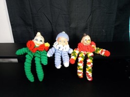 Lot 3 Vintage Handmade YoYo Quilt Circle Fabric Piece Crochet Clown Dolls Baby - £19.65 GBP
