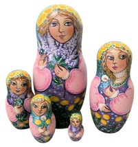 Hand Painted One of a Kind Russian Nesting Doll &quot;Girls with Flowers&quot; by Molotova - £470.86 GBP