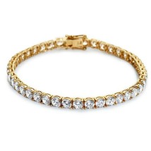 50 CTW Round Cut Simulated 14K Yellow Gold Plated Silver Tennis Bracelet 7.25&quot; - £119.92 GBP