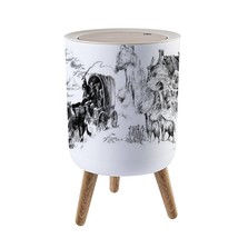 Small Trash Can With Lid Vintage Western Ranch Seamless American Wild West Garba - £62.95 GBP