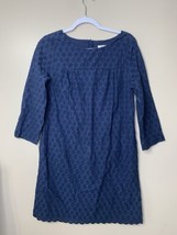 Lands End Canvas Womens Dress Navy Size 10 3/4 Sleeves Knee Length Zipper Back - £15.15 GBP