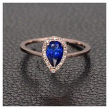 1Ct Pear Cut Lab-Created Blue Sapphire &amp; Cz Halo Engagement Ring in 925 Silver - £100.39 GBP
