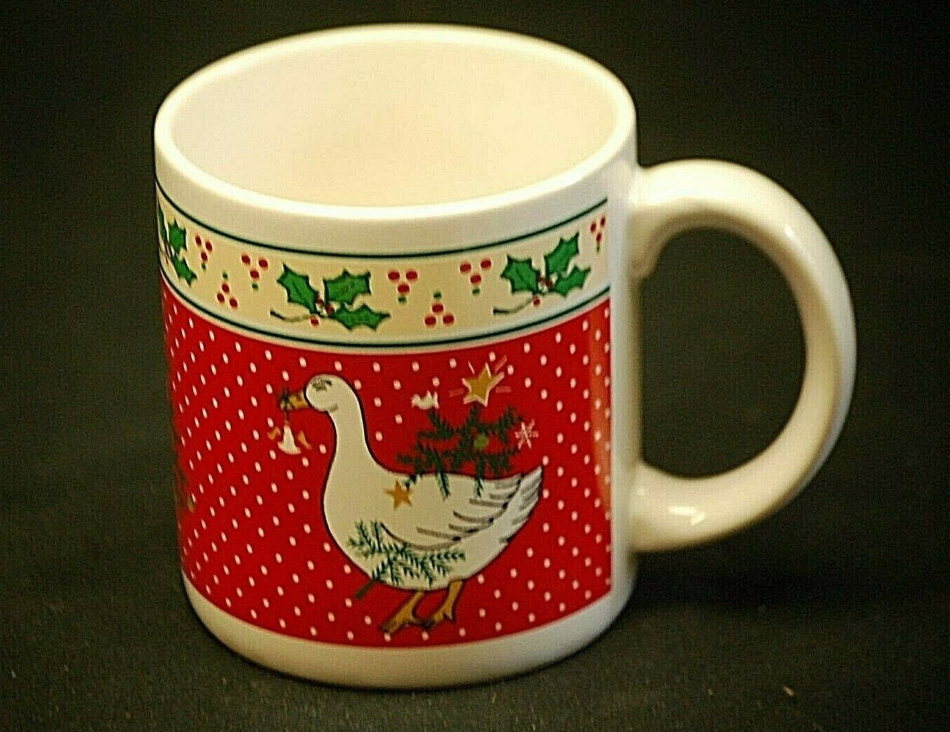 Vermillion A Tree For Thee Coffee Mug Tea Cup Goose w Xmas Tree Richard ... - $9.89