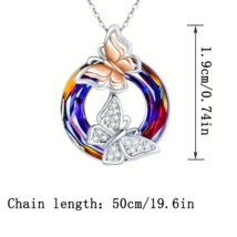 Butterfly Round Crystal Pendant Necklace - New - $14.99