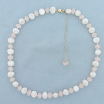 Baroque Pearl and Rose Quartz Hand Knotted Choker Necklace in 14k Yellow... - $307.50
