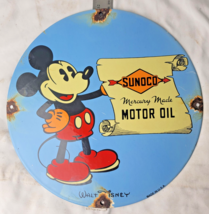 VINTAGE SUNOCO DISNEY MICKEY MOUSE PORCELAIN SIGN PUMP PLATE GAS STATION... - £89.53 GBP