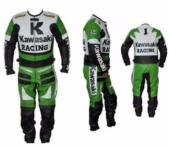 Kawasaki Motorbike Black Leather Motorcycle Biker Racing Moto Gp 1 &amp; 2 Pc Suits - £219.97 GBP