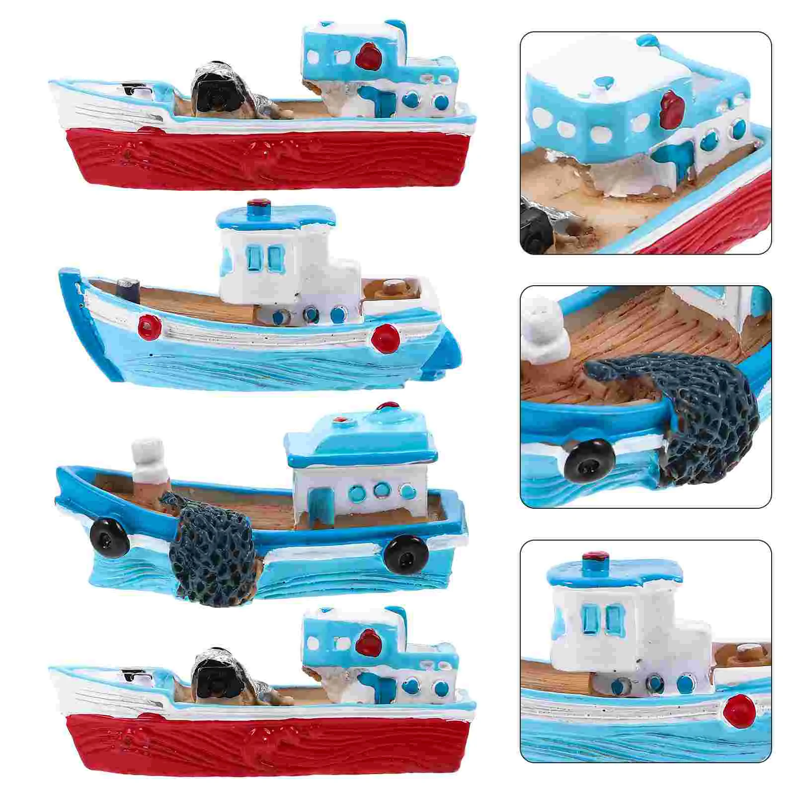 4 Pcs Fishing Boat Ornaments Resin Crafts Desktop Miniature Model Toys Dollhouse - £12.61 GBP