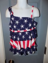 Justice Red White Blue Stars/Stripes USA Ruffle Tankini Swim Top Size 8 Girl&#39;s - £14.55 GBP