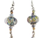 Lampwork Glass Bead Dangle Hook Earrings Blue mix Handmade Silver - $14.84