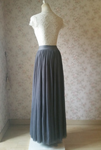 Dark Gray Tulle Maxi Skirt Wedding High Waisted Plus Size Bridesmaid Skirt image 4