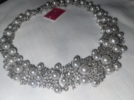 Christian Siriano Statement Necklace Faux Pearls Silver Sparkly Bead new - £82.04 GBP