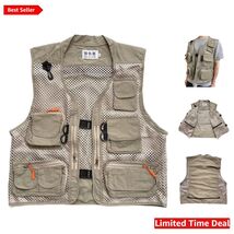 Men's Breathable Khaki Multi-Pocket Fishing Vest - Lightweight Outdoor T... - $61.33