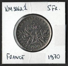 FRANCE 1970 Fine Nickel Coin 5 Francs KM# 926a  - £1.18 GBP