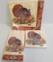 Set 3 Paper Napkins Guest Towels Beverage Dinner Harvest Thanksgiving Turkey USA - £17.15 GBP