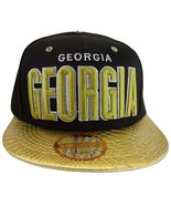 Georgia Men&#39;s Adjustable Snapback Baseball Cap Hat Black/Gold Textured Bill - £11.95 GBP