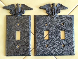 Lot (2) Vintage Hammered Black Metal Eagle Light Switch Plates - Single/... - $22.44