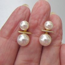 Sterling Silver Vermeil 2 Faux Pearls Drop Hoop Back Earrings - $14.84