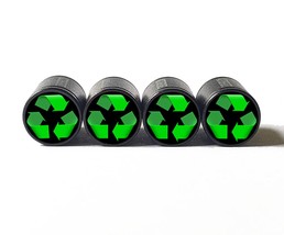 Green Recycle Emoji Tire Valve Stem Caps - Black Aluminum - Set of Four - £12.58 GBP