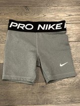 Nike Pro Compression Shorts Girls Small Gray Swoosh Athletic Stretch 5&quot; ... - $16.33