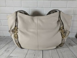 B.Makowsky leather handbag, beige, snake pattern accents - £31.90 GBP