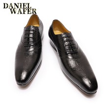  Mens Ox Alligator Prints Leather Lace Up Pointed Toe Men Dress Shoes Black Brow - £100.18 GBP