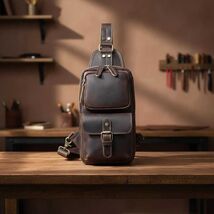 Men's Genuine Leather Chest Bag Vintage Dark Brown Crossbody Sling Bag T... - $79.00