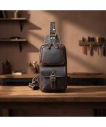 Men's Genuine Leather Chest Bag Vintage Dark Brown Crossbody Sling Bag T... - $79.00