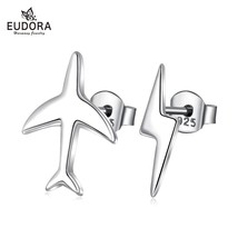 925 Sterling Silver Exquisite earring Mini Airplane lightning Aircraft Stud Earr - £17.17 GBP