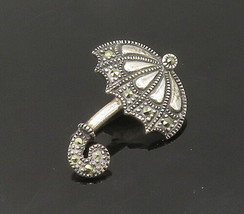 925 Sterling Silver - Vintage Sparkling Marcasite Umbrella Brooch Pin - BP8512 - £26.21 GBP