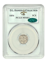 1854 3CS PCGS/CAC MS66+ ex: D.L. Hansen - $10,694.25