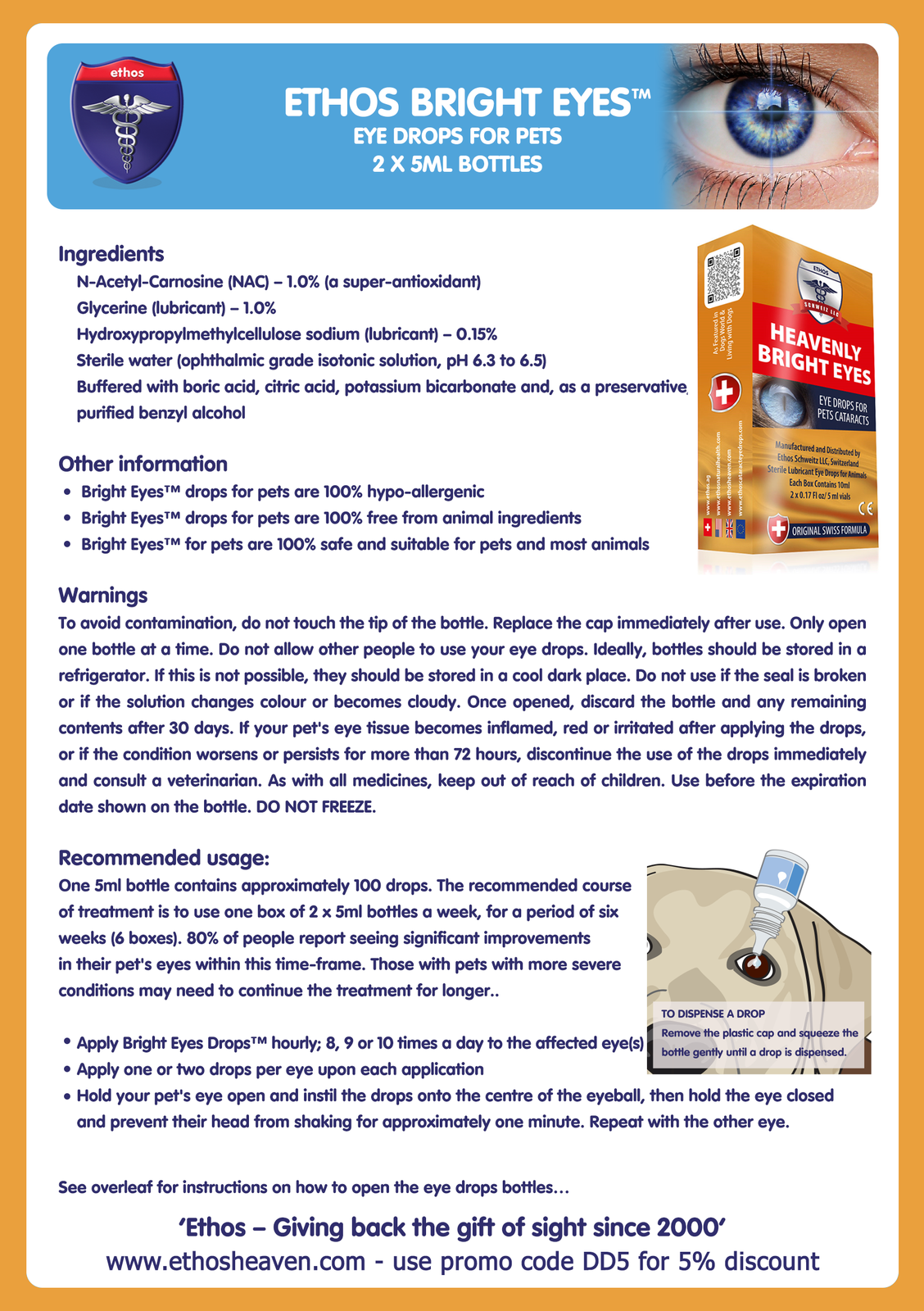 Ethos Bright Eyes Cataract Eye Drops for Dogs and Pets 1 Box 10ml FREE