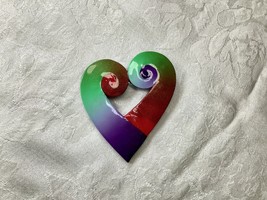 Brooch Heart Pin Medium Large Handmade Polymer Clay Open Heart Spiral De... - $17.99