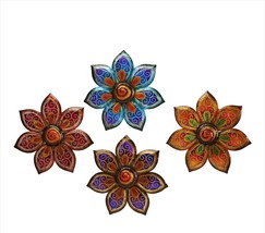 Flower Wall Plaques Set of 4 Painted Glass and Metal Multicolor 18" Diameter