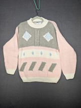 Jason Maxwell Sweater Women&#39;s Large Pink Grey Geometric Hand Knit Vintage - $18.69