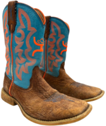 Twisted X Hooey Kids Brown/Blue Leather Boot w/Orange Stitching YHY0001 ... - $25.86