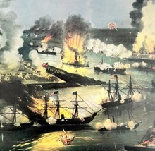 Civil War Mississippi Naval Battle 1955 Currier &amp; Ives Color Plate Print DWEE35 - £31.96 GBP