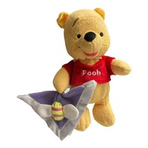Disney Pooh Bear Plush Stuffed Purple Bubble Bee Blanket Baby Rattle 10 inch - £13.94 GBP