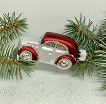 Car red and silver glass Christmas handmade ornament, Christmas glass decoration - £11.75 GBP