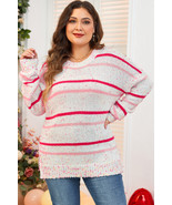 Pink Stripe Drop Shoulder Side Split Plus Size Sweater - $48.31 CAD