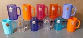 A&amp;W Root Beer Plastic Mini Mugs Mascot Blue Green Orange Glitter Purple Lot 11 - £24.29 GBP