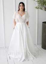 Bohemian Wedding Dress, Flutter Sleeve Wedding Dress, Off Shoulder Dress... - $314.50