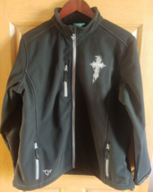Cowgirl Hardware Black Full Zip Soft Shell Jacket Sz Large Cross , Decal, Bling - £32.22 GBP