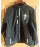 Cowgirl Hardware Black Full Zip Soft Shell Jacket Sz Large Cross , Decal... - £31.61 GBP