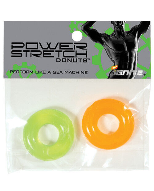 Ignite Power Stretch Donut Cock Ring Orange/green Pack Of 2 - $9.96