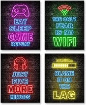 Gamer Wall Art, Gamer, Teen Boy Bedroom, Game Room, Printed Neon Gaming Posters - £14.06 GBP