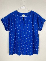 Style &amp; Co Cobalt Blue Short Sleeve Blouse Women Large Short Sleeves Par... - $28.71