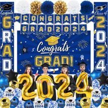 Graduation Party Decorations Blue and Gold Class of 2024 Graduation Part... - $47.49