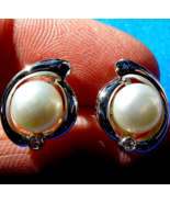 Elegant Pearl Diamond European Earrings Unique Design Deco Syle Button S... - $2,661.95 CAD