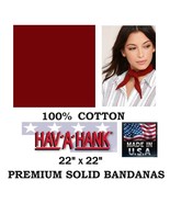 USA MADE Hav-A-Hank BURGUNDY Maroon SOLID 22&quot; BANDANA Head Wrap Neck Sca... - $6.49